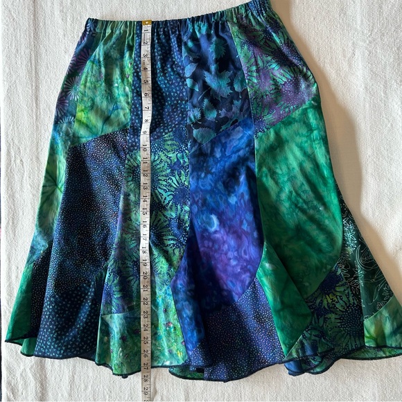 Handmade Asymmetrical Blue Green Fit Flare Fairycore Patchwork Midi Skirt Size M - Picture 9 of 12